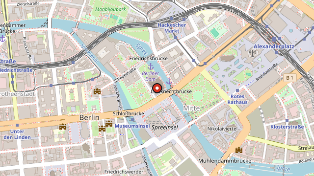 Kart som viser hvor Berliner Dom ligger i Berlin