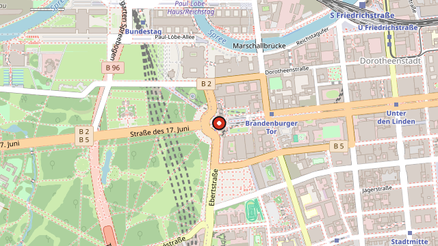Kart som viser hvor Brandenburger Tor ligger i Berlin