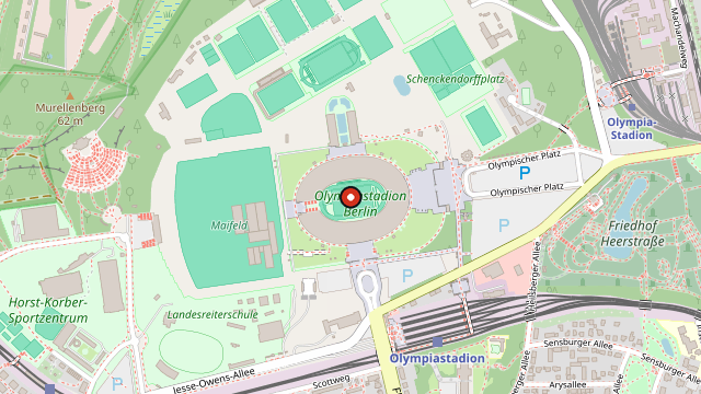Kart som viser hvor Olympiastadion Berlin ligger i Berlin