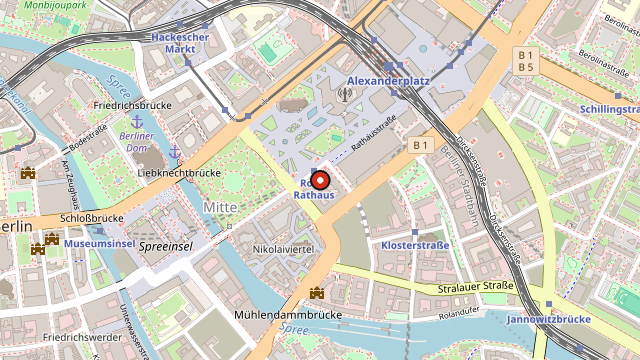 Kart som viser hvor Rotes Rathaus ligger i Berlin