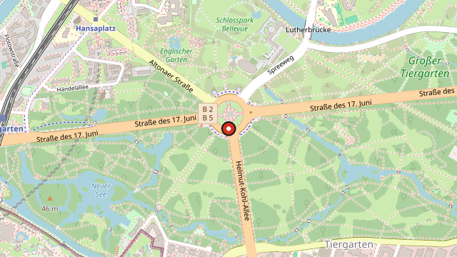 Kart som viser hvor Großer Tiergarten ligger i Berlin