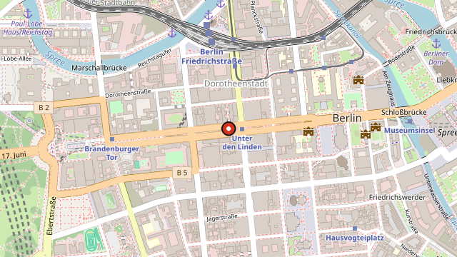 Kart som viser hvor Unter den Linden ligger i Berlin