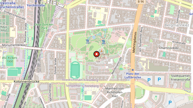 Kart som viser hvor Viktoriapark ligger i Berlin
