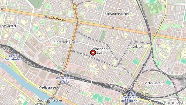 Kart som viser hvor Friedrichshain ligger i Berlin