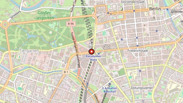 Kart som viser hvor Potsdamer Platz ligger i Berlin