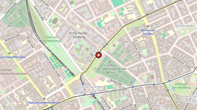 Kart som viser hvor Gedenkstätte Berliner Mauer – Bernauer Straße ligger i Berlin