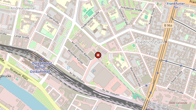 Kart som viser hvor Berghain ligger i Berlin