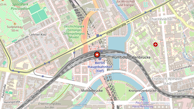 Kart som viser hvor Berlin Hauptbahnhof ligger i Berlin