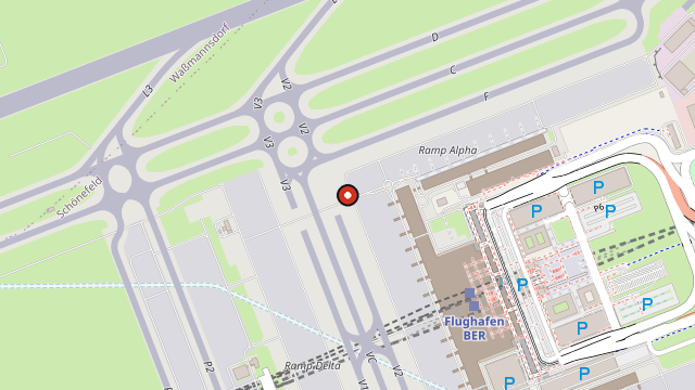 Kart som viser hvor Flughafen BER ligger i Schönefeld